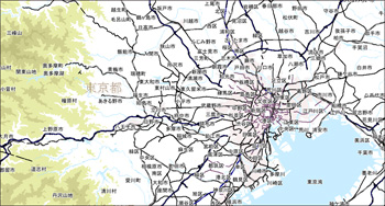 東京およびその近郊を約100万分の1の縮尺で表示